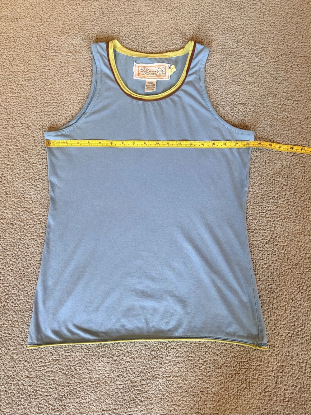 Y2K-inspired Ringer Stripe Raw Hem Organic Cotton Tank Blue Green Brown Size S - Picture 5 of 11